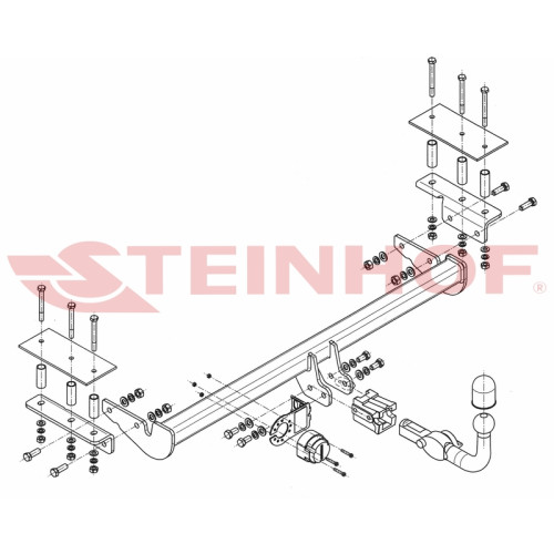 O-137 STEINHOF Фаркоп на Opel Astra H седан 2007-2012 без снятия и подрезки бампера. Тип шара: AH (горизонтальное быстросъемное крепление шара на ключе). Нагрузки: 1650/75 кг, масса фаркопа 19,9 кг (без электрики в комплекте)