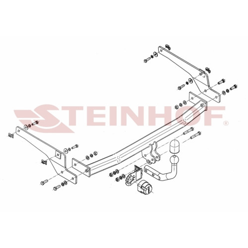 P-017 STEINHOF Фаркоп на Peugeot 206 универсал 2002-2007 без снятия и подрезки бампера. Тип шара: A. Нагрузки: 1100/50 кг, масса фаркопа 17,6 кг (без электрики в комплекте)