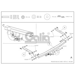 P037C GALIA Полностью оцинкованный фаркоп на Peugeot 206 универсал 2002-2010. Тип шара: C (горизонтальный съемный). Установка без снятия и выреза бампера. Н