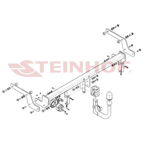 R-032 STEINHOF Фаркоп на Renault Clio V хетчбек 5 дверей 2019- без подрезки бампера. Тип шара: AV (вертикальное быстросъемное крепление шара на ключе). Нагрузки: 1300/80 кг, масса фаркопа 14 кг (без электрики в комплекте)