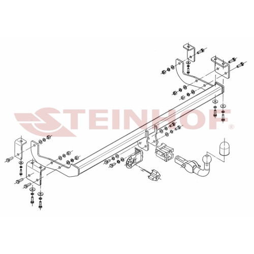 R-074 STEINHOF Фаркоп на Renault Kangoo II 2008-2021 без снятия и подрезки бампера. Тип шара: AH (горизонтальное быстросъемное крепление шара на ключе). Нагрузки: 1350/75 кг, масса фаркопа 20,3 кг (без электрики в комплекте)