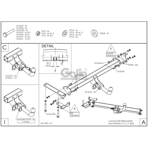 R094C GALIA Полностью оцинкованный фаркоп на Land Rover Freelander II 2008-2015. Тип шара: C (горизонтальный съемный). Невидимый вырез бампера. Нагрузки: 2300/145 кг, масса фаркопа 17,17 кг