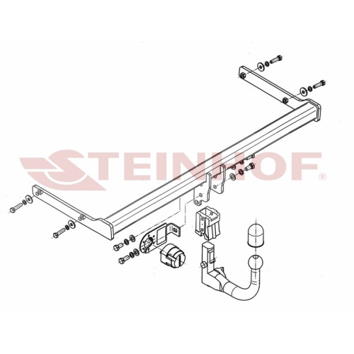 S-311 STEINHOF Фаркоп на Skoda Rapid лифтбек 06/2012-2020, 2020-2022. Требуется подрезка бампера. Тип шара: AV (вертикальное быстросъемное крепление шара на ключе). Нагрузки: 1600/75 кг, масса фаркопа 17,3 кг (без электрики в комплекте)