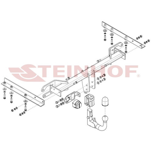 S-369 STEINHOF Фаркоп на Subaru Outback 2009-2015. Требуется подрезка бампера. Тип шара: AV (вертикальное быстросъемное крепление шара на ключе). Нагрузки: 2000/85 кг, масса фаркопа 21,4 кг (без электрики в комплекте)