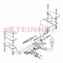 S-383 STEINHOF Фаркоп на Suzuki Swift (кроме 4WD) 04/2005-09/2010. Требуется подрезка бампера. Тип шара: A. Нагрузки: 1100/60 кг, масса фаркопа 15,5 кг (без электрики в ко
