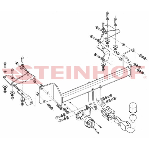 S-394 STEINHOF Фаркоп на Suzuki Liana хетчбек 2001-2007. Требуется подрезка бампера. Тип шара: AH (горизонтальное быстросъемное крепление шара на ключе). Нагрузки: 1200/75 кг, масса фаркопа 19,4 кг (без электрики в комплекте)