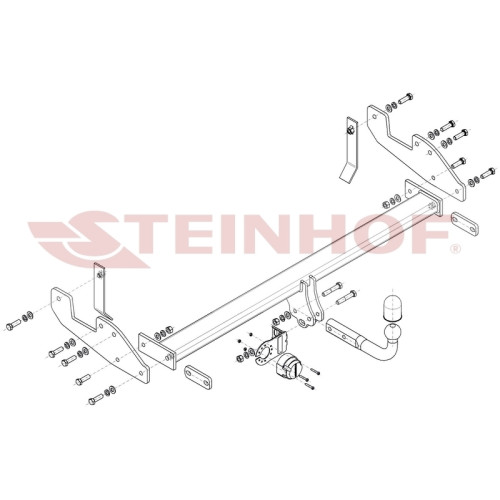 T-146 STEINHOF Фаркоп на Toyota Hilux 2WD без силовой балки (для машин без подготовки) 2005- без подрезки бампера. Тип шара: A. Нагрузки: 2800/120 кг, масса фаркопа 23,75 кг (без электрики в комплекте)