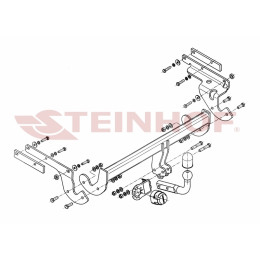 T-227 STEINHOF Фаркоп на Toyota Yaris хетчбек 3/5 дверей (P13) 10/2011-2014. Требуется подрезка бампера. Тип шара: A. Нагрузки: 1150/50 кг, масса фаркопа 18,5 кг (без элек