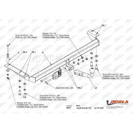 T.011 IMIOLA Фаркоп Toyota Avensis универсал T22 1997-2002. Тип шара: A, необходима подрезка бампера. Нагрузки: 1500/75 кг (без электрики в комплекте)