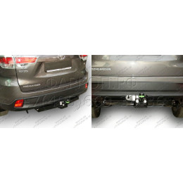 T120-F Лидер-плюс ТСУ для Toyota Highlander 2014-2020. Необходим вырез под кронштейн в боковой части защиты бампера. Нагрузки: 2000/100 кг, масса фаркопа 21,48 кг (