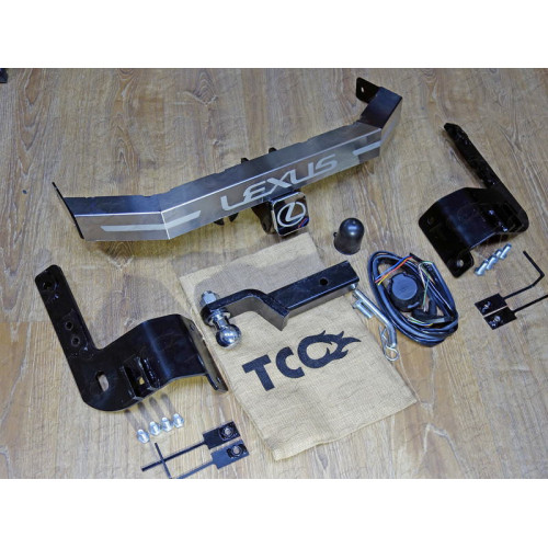 TCU00051 ТСС Фаркоп на Lexus LX570 2007-2022, Lexus LX450d 2015-2022 с накладкой с надписью Lexus без подрезки бампера. Тип шара: E (шаровый узел под американский квадрат). Нагрузки: 1500/100 кг