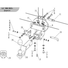 TCU00287N ТСС Фаркоп на Toyota Land Cruiser 300 2021-, Lexus LX 2021-. Требуется подрезка бампера. Тип шара: E (шаровый узел под американский квадрат с нержавеющим ша