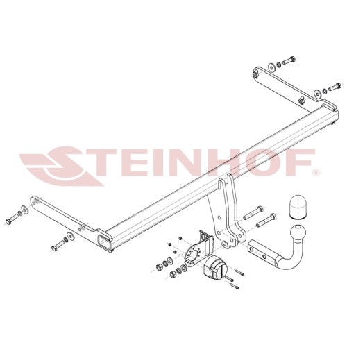 V-068 STEINHOF Фаркоп на Volkswagen Golf Cross 2007-2014. Требуется подрезка бампера. Тип шара: A. Нагрузки: 1800/100 кг, масса фаркопа 16 кг (без электрики в комплекте)