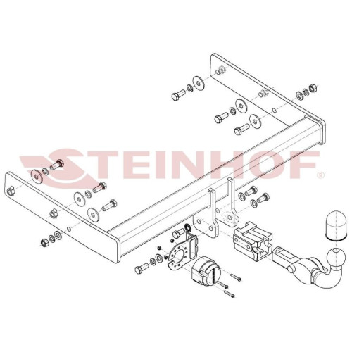V-131 STEINHOF Фаркоп на Volkswagen Transporter T5 2003-2015, Transporter T6 2015-2024, Volkswagen Caravelle T5 2003-2015, Caravelle T6 2015-2024, Volkswagen Multivan T5 2003-2015, Multivan T6 2015-2022, в т.ч. 4x4, в т.ч. с парктрониками без подрезки бам
