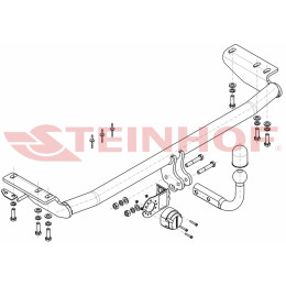 V-303 STEINHOF Фаркоп на Volvo S60 седан 2000-2010. Требуется подрезка бампера. Тип шара: A. Нагрузки: 1600/85 кг, масса фаркопа 15,8 кг (без электрики в комплекте)