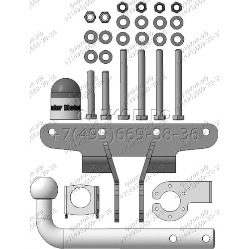 95201-A MOTODOR Фаркоп с оцинкованным шаром на Jeep Wrangler JK 2007-2018, JL 2018- (только американская версия) без выреза в бампере. Тип шара: A. Нагрузки 1900/75 кг, масса фаркопа 8,5 кг (без электрики в комплекте)