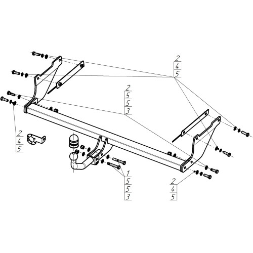 90706-A MOTODOR Фаркоп с оцинкованным шаром на Ford Focus III универсал 2011-2019 без выреза в бампере. Тип шара: A. Нагрузки: 1200/75 кг, масса фаркопа 19 кг (без электрики в комплекте)