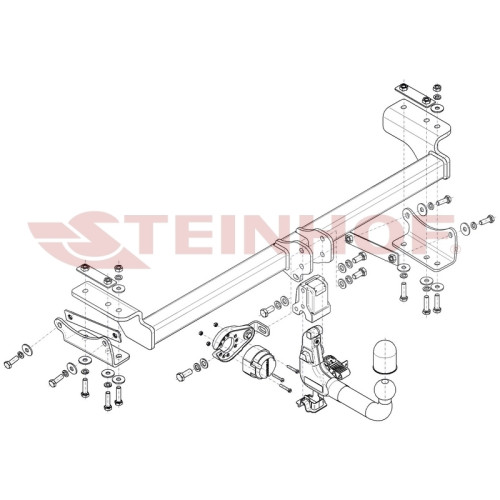 B-011 STEINHOF Фаркоп на BAIC X55 2023-. Невидимый вырез бампера. Тип шара: AV (вертикальное быстросъемное крепление шара на ключе). Нагрузки: 1800/100 кг (без электрики в комплекте)
