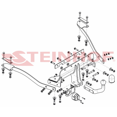 B-049 STEINHOF Фаркоп на BMW 7-Series E38 седан 1994-2001. Требуется подрезка бампера. Тип шара: A. Нагрузки: 2200/90 кг, масса фаркопа 15,9 кг (без электрики в комплекте)