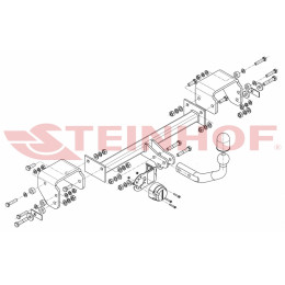 C-008 STEINHOF Фаркоп на Toyota Aygo 2005-2014, Peugeot 107 2005-2014, Citroen C1 2005-2014 без снятия и подрезки бампера. Тип шара: A. Нагрузки: 500/75 кг, масса фаркопа 14,7 кг (без эл