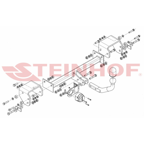 C-008 STEINHOF Фаркоп на Toyota Aygo 2005-2014, Peugeot 107 2005-2014, Citroen C1 2005-2014 без снятия и подрезки бампера. Тип шара: A. Нагрузки: 500/75 кг, масса фаркопа 14,7 кг (без электрики в комплекте)