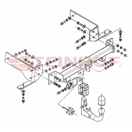 C-256 STEINHOF Фаркоп на Chevrolet Captiva 2006-2013. Требуется подрезка бампера. Тип шара: AV (вертикальное быстросъемное крепление шара на ключе). Нагрузки: 2000/80 кг, масса фаркопа 21 кг (без электрики в комплекте)