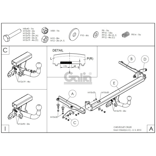 C066C GALIA Полностью оцинкованный фаркоп на Chevrolet Cruze седан/хетчбек 2009-2016. Подрозетник убирается за бампер. Тип шара: C (горизонтальный съемный). Невидимый вырез бампера. Нагрузки: 1800/75 кг, масса фаркопа 17,17 кг
