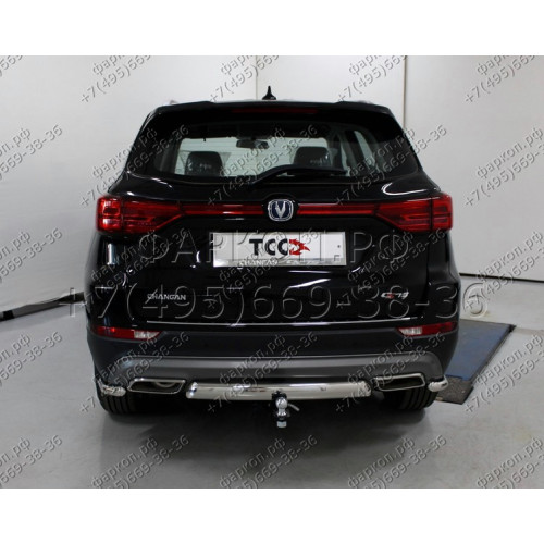 TCU00161 ТСС Фаркоп на Changan CS75 FL 2020-2023. Невидимая подрезка бампера. Тип шара: E (шаровый узел под американский квадрат). Нагрузки: 1200/75 кг