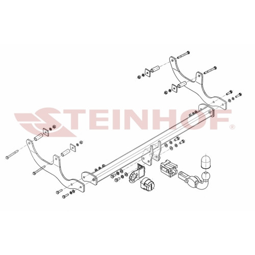 D-081 STEINHOF Фаркоп на Renault Sandero 2009-2014, Renault Sandero Stepway 2010-2014. Требуется подрезка бампера. Тип шара: AH (горизонтальное быстросъемное крепление шара на ключе). Нагрузки: 1360/75 кг, масса фаркопа 19,1 кг (без электрики в комплекте)