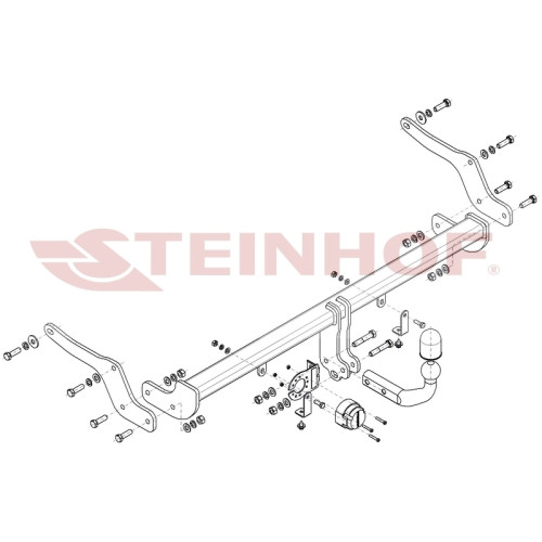 D-086 STEINHOF Фаркоп на Dacia Sandero III 2020-, Dacia Sandero Stepway III 2020-. Требуется подрезка бампера. Тип шара: A. Нагрузки: 1300/80 кг, масса фаркопа 18,7 кг (без электрики в комплекте)