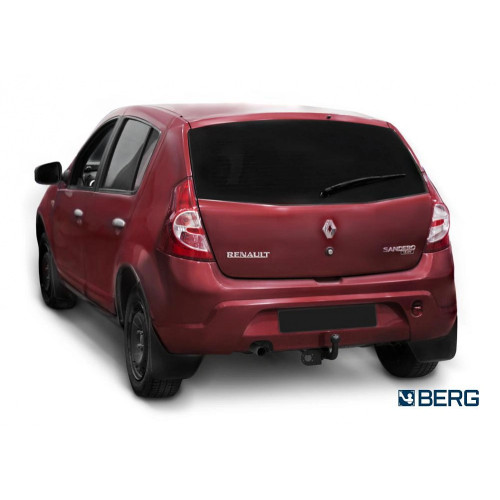 F.4714.001 BERG Фаркоп на Renault Sandero 2009-2014 без снятия и подрезки бампера. Тип шара: A. Нагрузки: 1200/75 кг, масса фаркопа 13 кг (без электрики в комплекте)