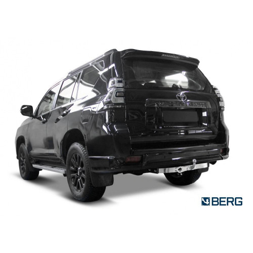 F.5714.005 BERG Фаркоп с нержавеющей накладкой на Toyota Land Cruiser Prado 150 Black Onyx 2020-2023 без снятия и подрезки бампера. Тип шара: F. Нагрузки: 1500/75 кг, масса фаркопа 21 кг (без электрики в комплекте)