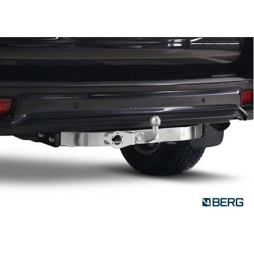 F.5714.005 BERG Фаркоп с нержавеющей накладкой на Toyota Land Cruiser Prado 150 Black Onyx 2020-2023 без снятия и подрезки бампера. Тип шара: F. Нагрузки: 1500/75 кг, масса фаркопа 21 кг (без электрики в комплекте)