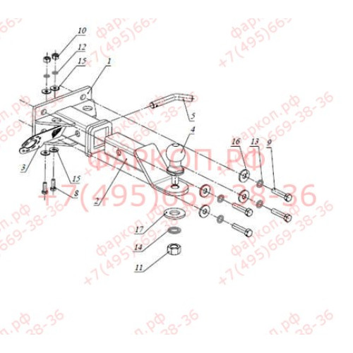 FA 0572-E Бизон Фаркоп на Toyota Hilux 2010-2015 без подрезки бампера. Тип шара: E (легкосъемный шар под квадрат). Нагрузки: 2800/120 кг. Не комплектуется электрикой