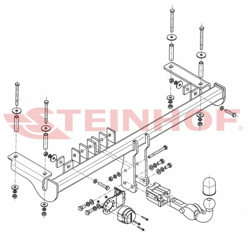 H-066 STEINHOF Фаркоп на Honda HR-V 3/5 дверей 2002-2006. Требуется подрезка бампера. Тип шара: AH (горизонтальное быстросъемное крепление шара на ключе). Нагрузки: 1400/70 кг, масса фаркопа 20,21 кг (без электрики в комплекте)