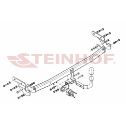 H-232 STEINHOF Фаркоп на Hyundai i10 2008-2011 (без снятия и подрезки бампера), Hyundai i10 2011-2013 (требуется подрезка бампера). Тип шара: A. Нагрузки: 800/32 кг, масса фа