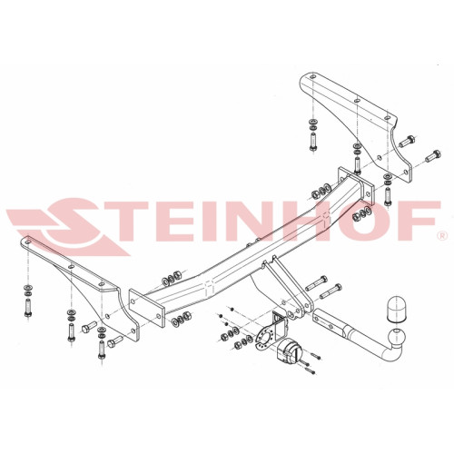 J-061 STEINHOF Фаркоп на Jeep Cherokee KJ 2001-2008 без снятия и подрезки бампера. Тип шара: A. Нагрузки: 3500/140 кг, масса фаркопа 23,9 кг (без электрики в комплекте)