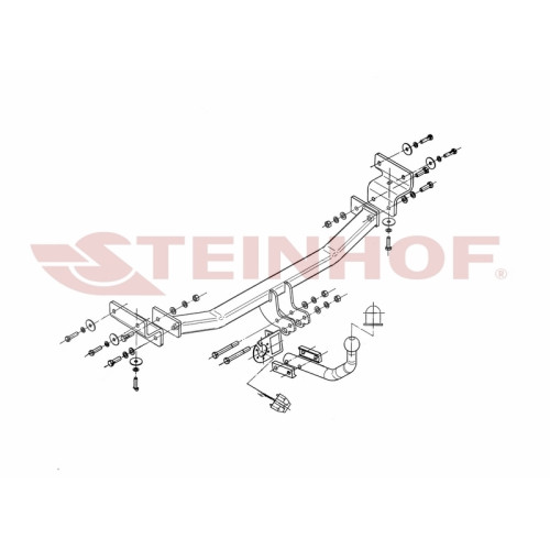 K-001 STEINHOF Фаркоп на Hyundai i30 хетчбек 5 дверей 2007-2012, Kia Ceed хетчбек 5 дверей 2007-2012. Требуется подрезка бампера. Тип шара: A. Нагрузки: 1500/75 кг, масса фаркопа 18 кг (без электрики в комплекте)