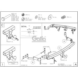 K028A GALIA Полностью оцинкованный фаркоп на Kia Sorento 2002-2009. Подрозетник убирается за бампер. Тип шара: A. Невидимый вырез бампера. Нагрузки: 3500/140 кг