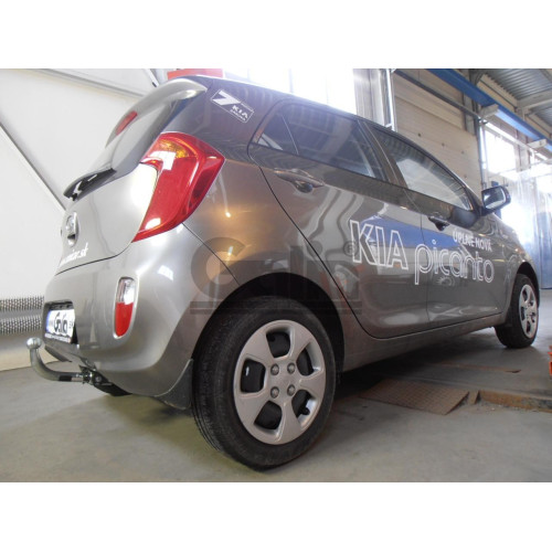 K036C GALIA Полностью оцинкованный фаркоп на Kia Picanto 2011-2017. Тип шара: C (горизонтальный съемный). Установка без снятия и выреза бампера. Нагрузки: 900/28 кг, масса фаркопа 12,07 кг
