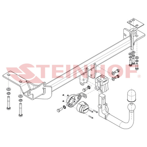 L-113 STEINHOF Фаркоп на Land Rover Range Rover Evoque 2011-2019. Требуется подрезка бампера. Тип шара: AV (вертикальное быстросъемное крепление шара на ключе). Нагрузки: 1800/100 кг, масса фаркопа 20 кг (без электрики в комплекте)
