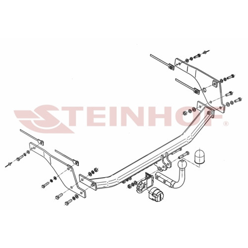 M-011 STEINHOF Фаркоп на Mazda 2 хетчбек 3/5 дверей 2003-2007. Требуется подрезка бампера. Тип шара: A. Нагрузки: 950/50 кг, масса фаркопа 16,7 кг (без электрики в комплекте)