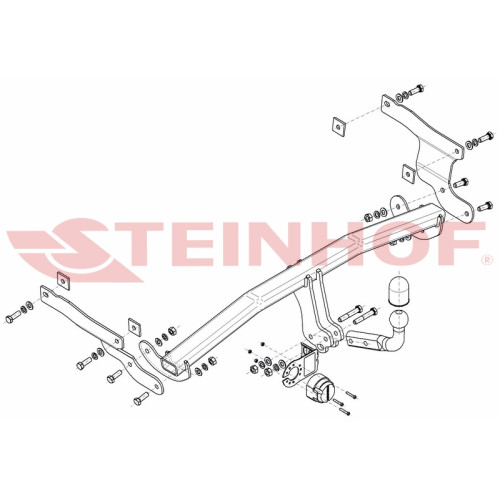 M-038 STEINHOF Фаркоп на Mazda 3 хетчбек 5 дверей BM 2013-2019. Требуется подрезка бампера. Тип шара: A. Нагрузки: 1800/90 кг, масса фаркопа 17,1 кг (без электрики в комплекте)
