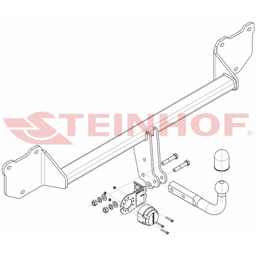 M-280 STEINHOF Фаркоп на Mini Cooper Countryman 2WD R60 2010-2017, Mini Cooper Countryman 4WD R60 2010-2014. Требуется подрезка бампера. Тип шара: A. Нагрузки: 1250/75 кг, масса фаркопа 18,77 кг (без электрики в комплекте)
