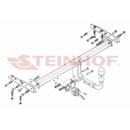 N-014 STEINHOF Фаркоп на Nissan Almera N16 седан 2000-2006. Требуется подрезка бампера. Тип шара: A. Нагрузки: 1500/75 кг, масса фаркопа 16,8 кг (без электрики в комплекте)