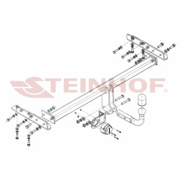 N-014 STEINHOF Фаркоп на Nissan Almera N16 седан 2000-2006. Требуется подрезка бампера. Тип шара: A. Нагрузки: 1500/75 кг, масса фаркопа 16,8 кг (без электрики в компле