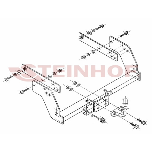 N-085 STEINHOF Фаркоп на Nissan NP300 2WD/4WD (трубчатый бампер) 2008-2013, Nissan Pickup 2WD/4WD (трубчатый бампер) 2000-2005 без снятия и подрезки бампера. Тип шара: F. Нагрузки: 3000/120 кг, масса фаркопа 15,7 кг (без электрики в комплекте)