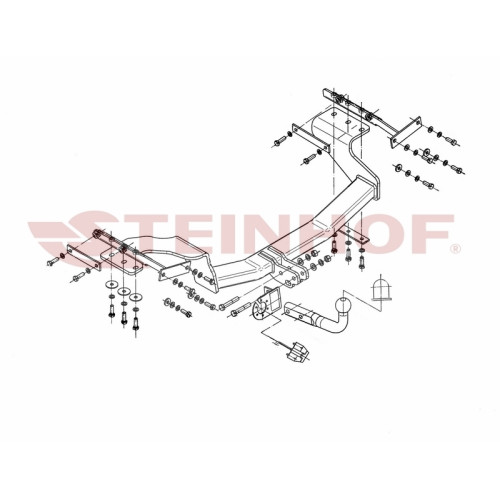 N-102 STEINHOF Фаркоп на Nissan X-Trail 2007-2014 без подрезки бампера. Тип шара: A. Нагрузки: 2200/100 кг, масса фаркопа 22 кг (без электрики в комплекте)