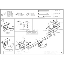 N054A GALIA Полностью оцинкованный фаркоп на Nissan Qashqai 2007-2014 (невидимый вырез бампера), Nissan Qashqai 2, в т.ч. Qashqai +2 2014-2021 (без подрезки бампера). Тип шара: 