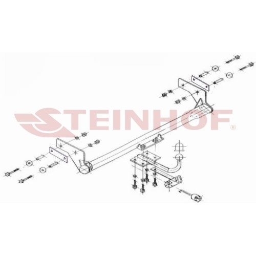 R-070 STEINHOF Фаркоп на Renault Kangoo I, кроме Maxi 10/1997-2008 без снятия и подрезки бампера. Тип шара: H (сварное крепление шара). Нагрузки: 1350/75 кг, масса фаркопа 16,1 кг (без электрики в комплекте)